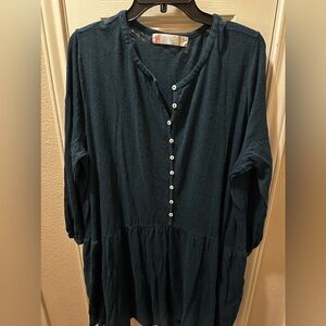 Free People Teal Mini Dress with Button Front